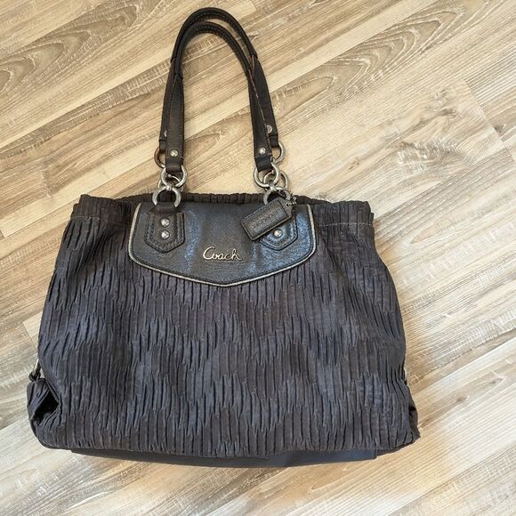 Coach Handbags - Coach Ashley Gray Gathered Satin Hobo Carryall